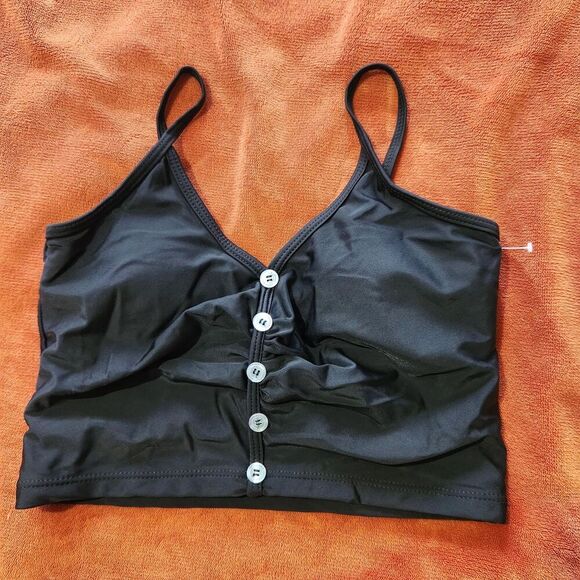 Swim Top Womens Size Small Black Front Buttons Removable Pads - Picture 1 of 8